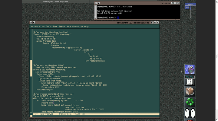 GNU Emacs 20.3.1 on the Red Hat virtual machine